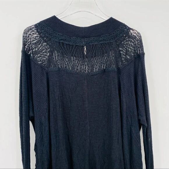 Free People Spring Valley Lace Waffle Knit Thermal Boho Top - Picture 5 of 9